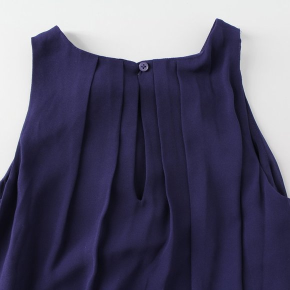 LOFT dress petite 00 00P Blue Embroidered Floral Hem Sleeveless Shift A-line - Picture 4 of 10